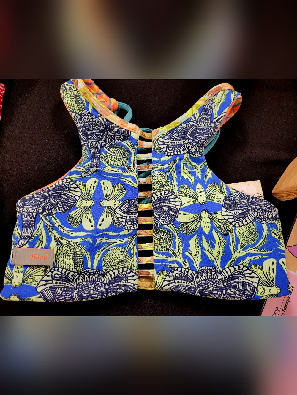 Mazu Blue & Lime Floral Reversable Strappy Crop Top/swim